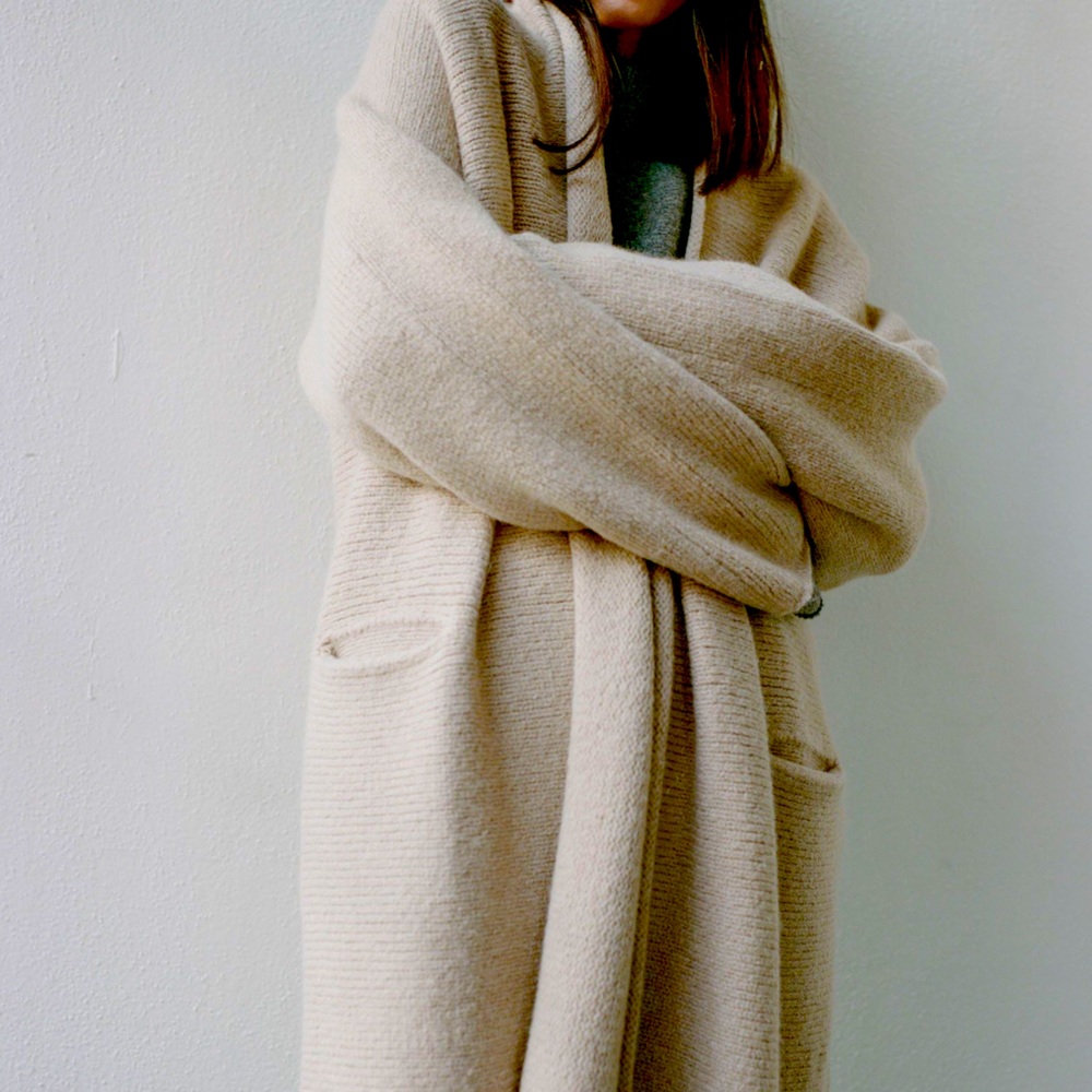 Lauren Manoogian Baby Alpaca Beige Roll Cardigan